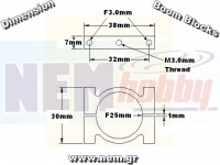 Boom Clamp 25mm, CNC Machined Aluminium, Set -Black/Red Color Boom Clamp 25mm, CNC Machined Aluminium, Set -Black/Red Color