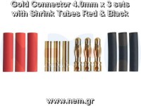 Connector 4.0mm -Gold Plated with Shrink Tubes -3set Connector 4.0mm -Gold Plated with Shrink Tubes -3set