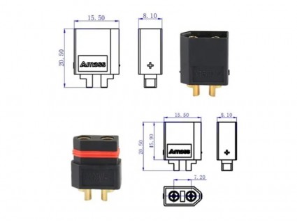 Amass XT60W Waterproof Connectors Set (male+female) -Black
