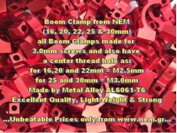 Boom Clamp 16mm, CNC Machined Aluminium, Set -Black/Red Color