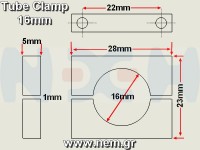Boom Clamp 16mm, CNC Machined Aluminium, Set, with Screws/Nuts -Red