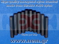 Nylon Hex Standoff M3x10-35mm (PA66), Lightweight Insulating Spacer -Black -x10pcs