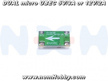 Regulator DUAL micro UBEC 5V-3A or 12V-2A, 2-6S Lipo Regulator DUAL micro UBEC 5V-3A or 12V-2A, 2-6S Lipo