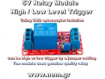 Relay Module 5V 1-Channel with Optocoupler Isolation (High/Low Level Trigger, 10A) Relay Module 5V 1-Channel with Optocoupler Isolation (High/Low Level Trigger, 10A)